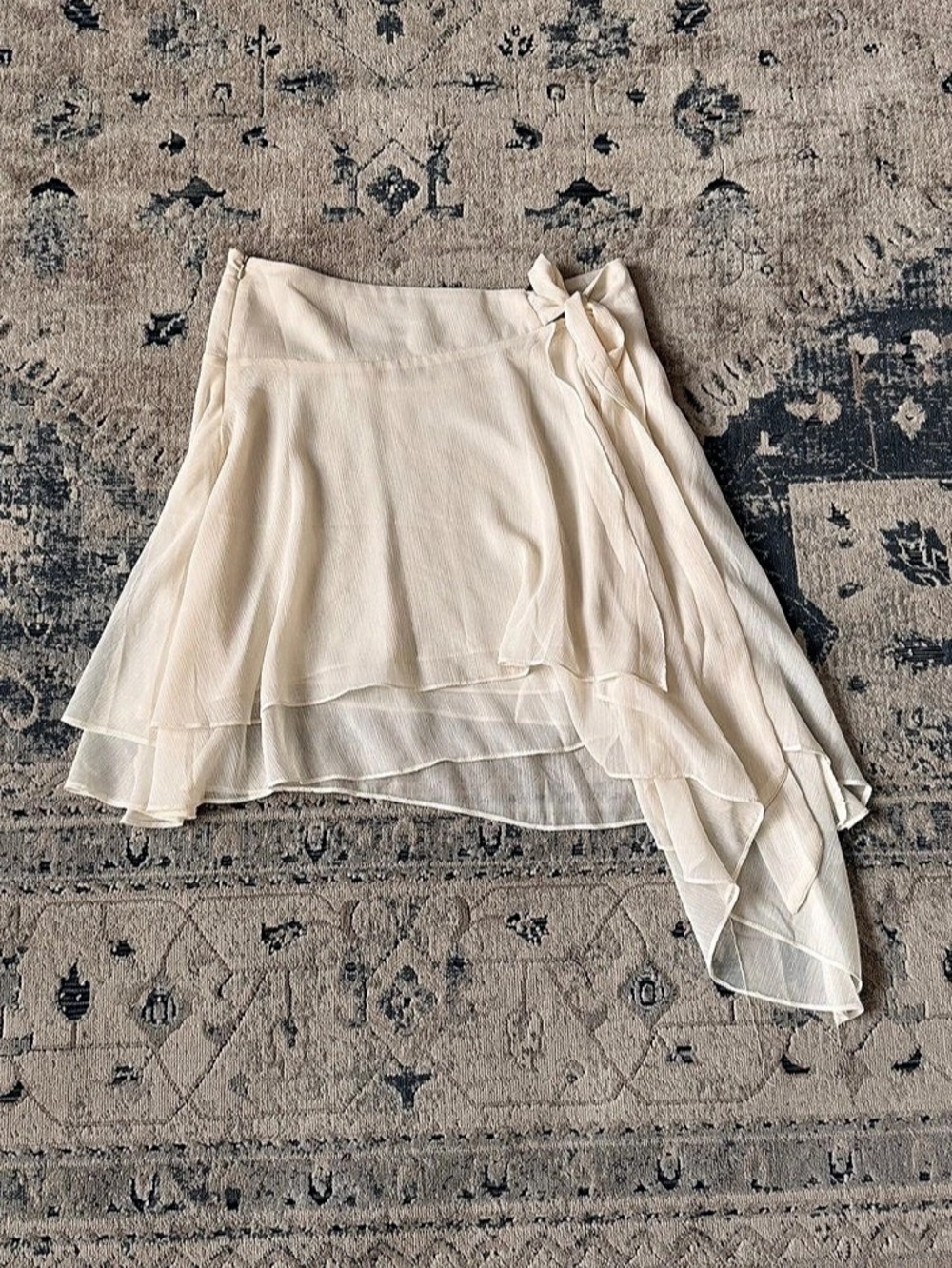 Ophelia Tie Waist Chiffon Cream Asymmetrical Midi Skirt